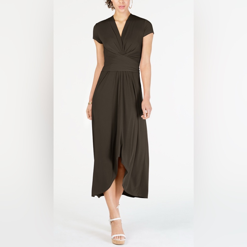 Michael Kors Faux Wrap High-Low V-neck Dress